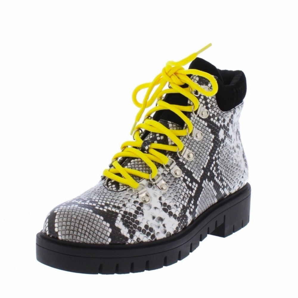 Faux snake skin lug boots